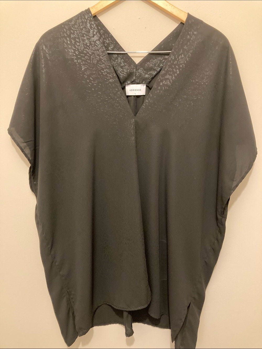 Adrienne Black V-Neck Draped Dolman Tunic Sz L